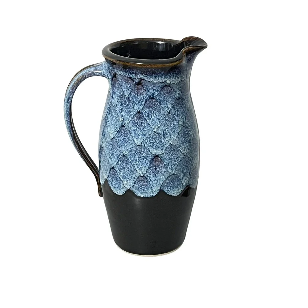 Tracy Dotson Pottery Pitcher Blue Black Signed Studio Art Ceramic